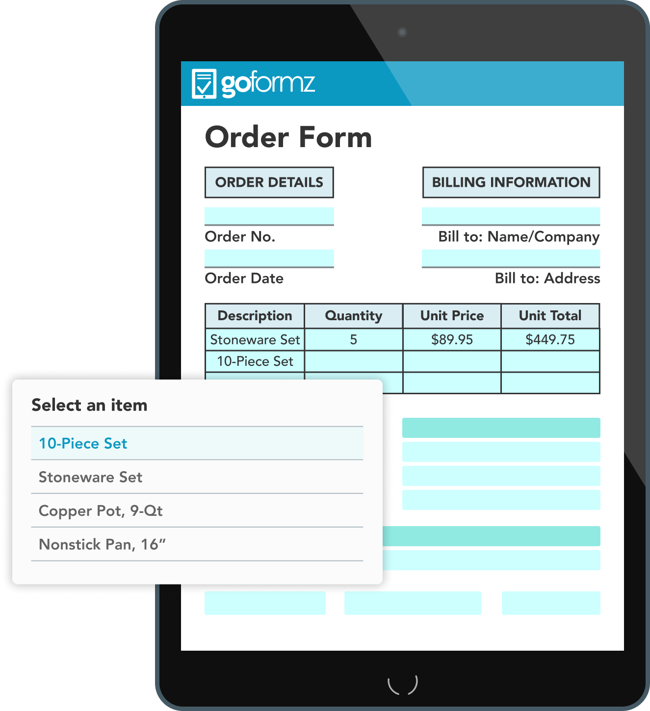 A screenshot of the GoFormz minimal template editor storing secure data