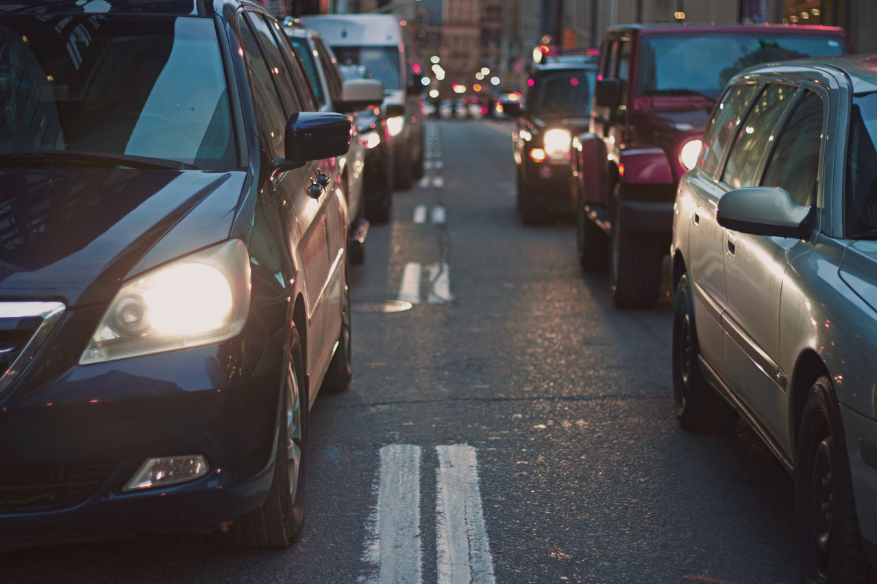 City traffic with multiple cars waiting