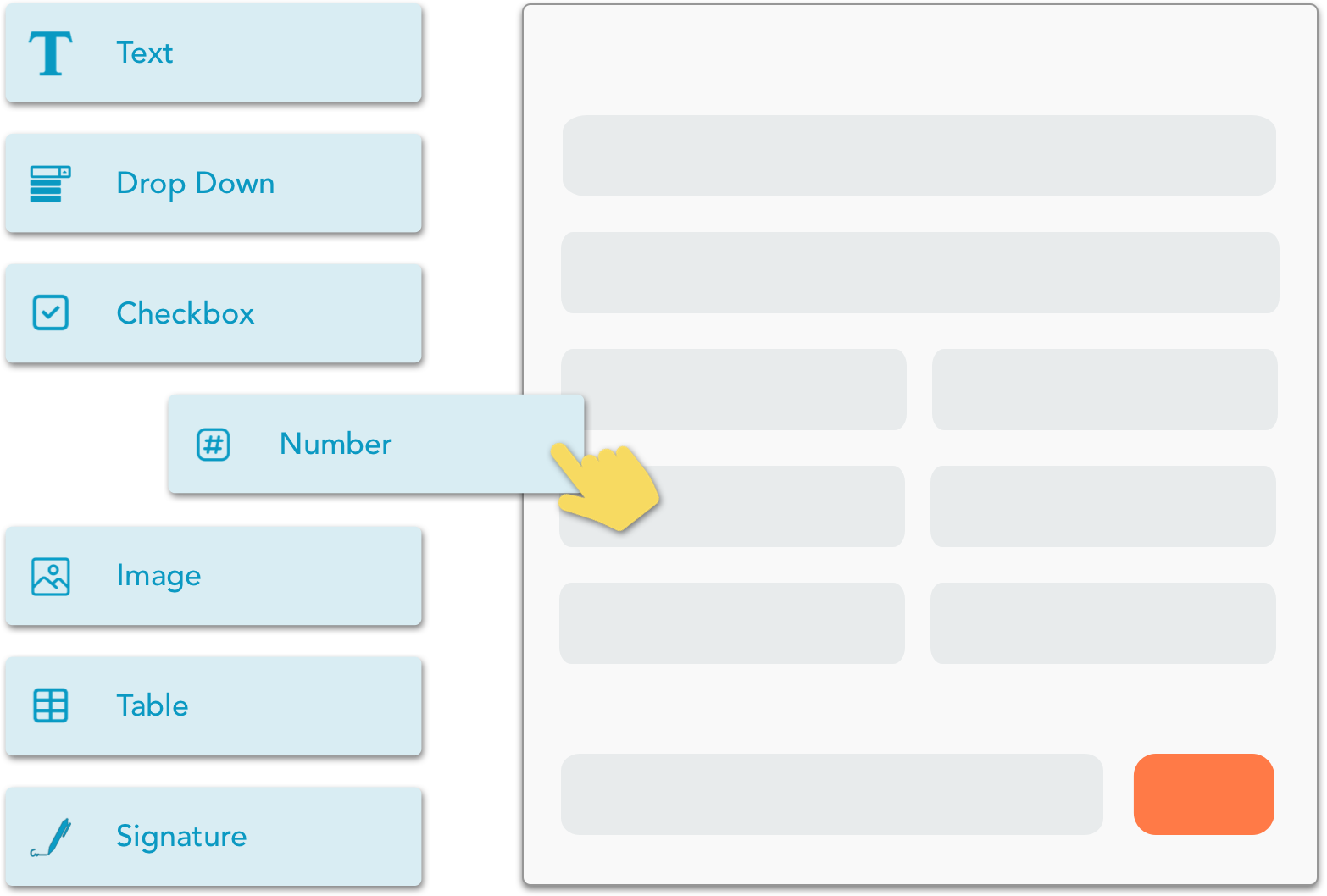 Animated image of a digital release form being assembled in the GoFormz form builder.