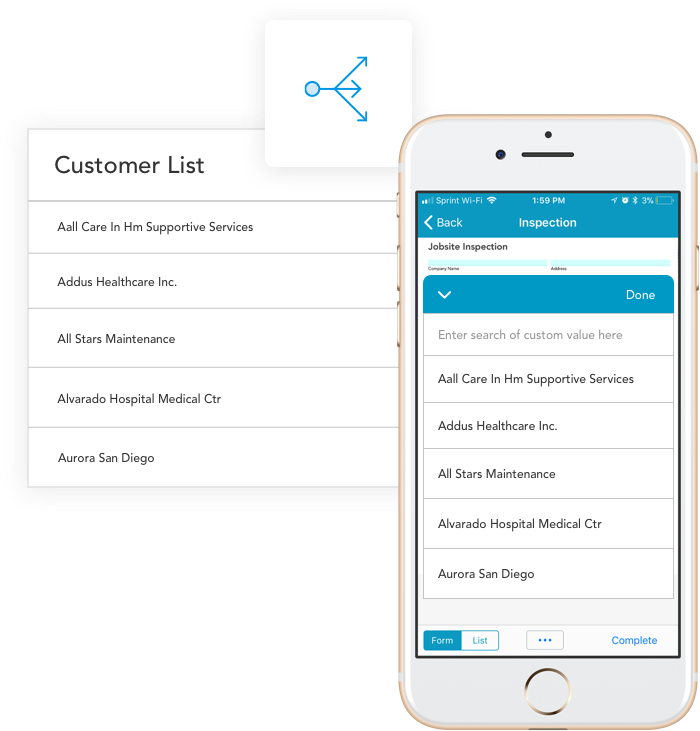 Automatically fill mobile inspection form fields with field service data