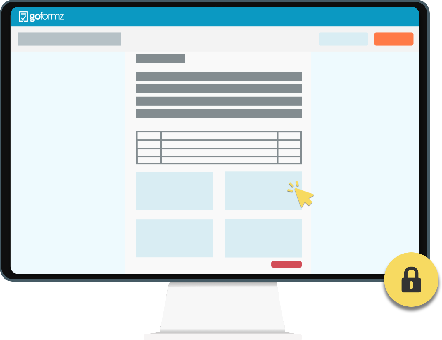 A screenshot of the GoFormz reporting interface next to a graphical depiction of an automated workflow.